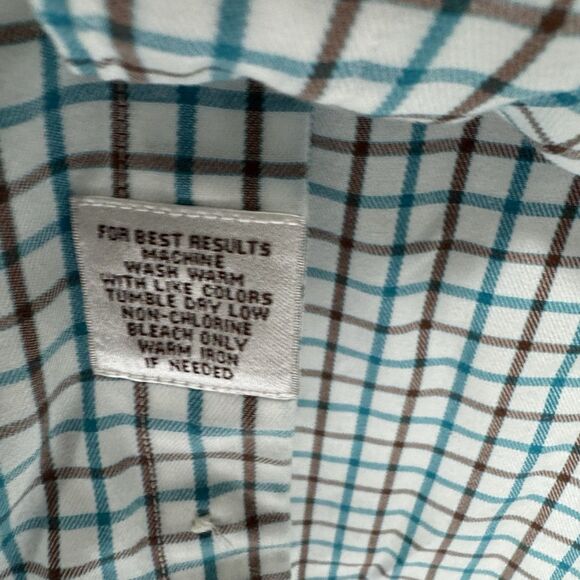 Peter Millar Shirt Medium Teal Brown Plaid Button Down Nanoluxe Easycare - Picture 4 of 8